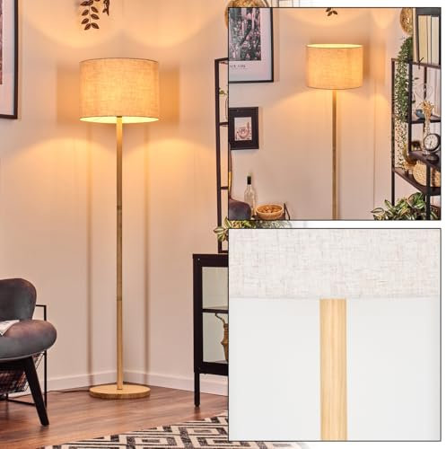 HOFSTEIN Stehleuchte Bassagoda, Stehlampe mit Holzfuß und Schirm aus Stoff, E27, skandinavisches Design, Boho-Style, Höhe 165cm, Ø 40cm, Fußschalter - Wohnzimmer, Schlafzimmer, Esszimmer, Flur, Büro