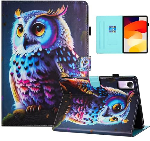 Auslbin Buntes PU Hülle für Xiaomi Redmi Pad SE 11 Zoll, Bunt und Beweglich, Schönes Muster, Flip Redmi Pad SE/23073RPBFG Tablet Hülle mit Ständer, Geeignet für Filme, Eule