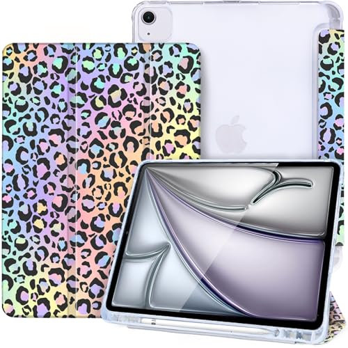 Vozehui Custodia per iPad Air 13 M2 2024 con portapenne, supporto Touch ID, auto wake/sleep iPad Air 13 Cover 2024, leopardato