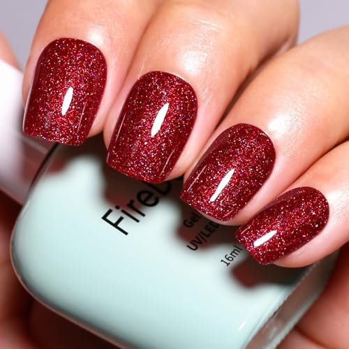 Firedeep Glitter Red Gel Nagellack, 16ML Große Flasche Weihnachten Rot Schillernder Gel Lack Maniküre Salon UV/LED Soak Off Herbst Winter Gel Lack 1St.