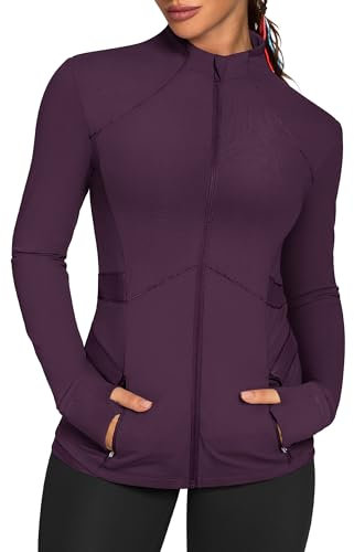 QUEENIEKE Sportliche Laufjacke für Damen, schmale Passform, mit Reißverschluss und farbblockiertem Mesh und Daumenlöchern, Dunkles Magenta , Medium
