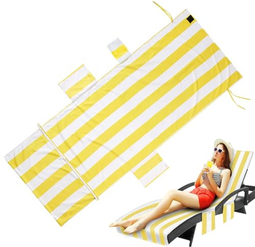 Generico Beach Chair Towel Cover, Stripe Pool Chair Towel, Soft Lounger Towel, Sunbathing Pool Chair Towels, Beach Chairs Towels Cover with Pockets for Added Convenience, Sunbathing