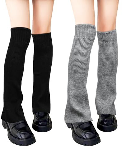QKURT 2 Pairs Long Leg Warmers, Ankle Leg Warmer Knitted Winter Legwarmers Thermal Legwarmers Punk Knee High Stockings Boots Cuff Leg Warmers for Women,Girls