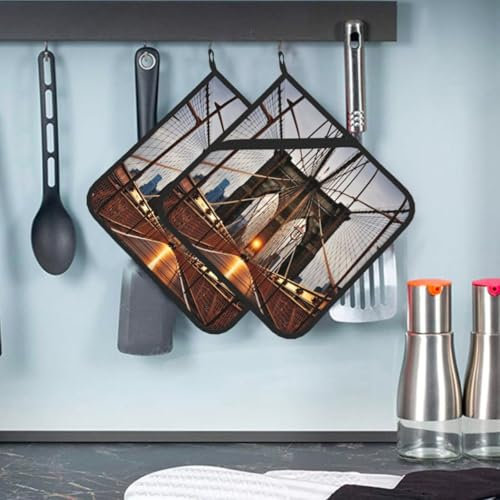 Topflappen für Küche, hitzebeständig, waschbar, Foto von Brooklyn Bridge, Topflappen, rutschfest, Topfhalter-Set, Untersetzer, quadratisch, Hot Pad zum Kochen, Grillen, 2 Stück