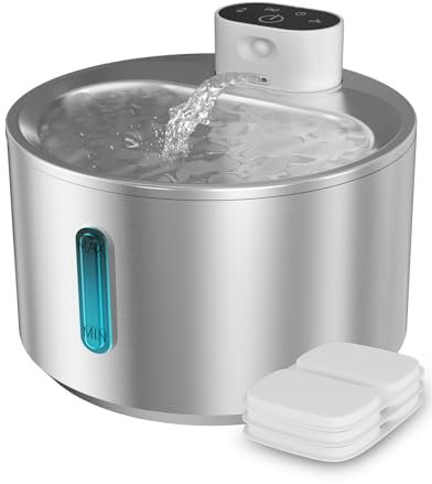 QANYI Wireless Cat Water Fountain Stainless Steel, 140oz/4L Cat Drinking Fountain Large Battery Operated with 3 Filters, Cordless Pet Water Fountain with Motion Sensor for Cats Dogs Indoor, Easy Clean