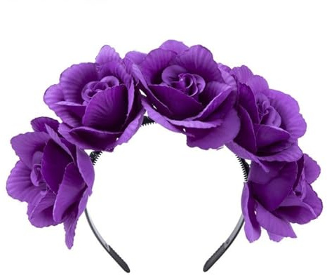 SkyPOOU Realistisches Blumen-Stirnband, Kopfschmuck, bunte Rosen, Haarreif für Damen, Hochzeit, Party, Bühnenzubehör, Lila