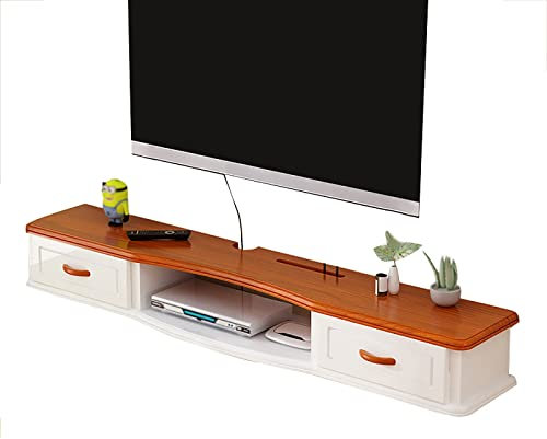 Floating TV Cabinet Wall Mounted Shelf Unit with 2 Drawers Entertainment Center for Audio/Video Console Cable Box Router Brown Red 120x24x15cm