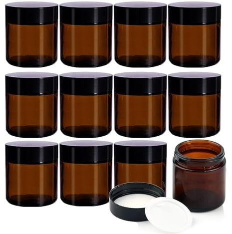 YBCPACK 12 Stück Cremedosen zum Befüllen 120ml, Braunglas Tiegel mit Deckel, leere Salbentiegel Glas für Cremes, Lotionen und Kosmetik