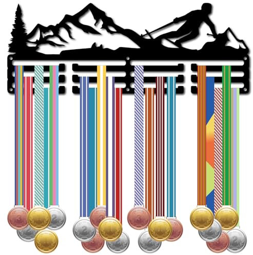 CREATCABIN Medaillenhalter Fürs Skifahren Sportmedaillen Aufhänger Anzeige von Skirennen Auszeichnungen Eisenhaken Gestell Wandmontage Für Medaillengewinner Eiskunstläufer Marathonläufer 40x15cm