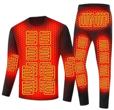 NIUVOO Mens Heated Thermal Underwear,28 Areas USB Electric Heating Clothing Casual Round Neck Solid Color Suit Heated for Motorcycle Hunting Camping(L)