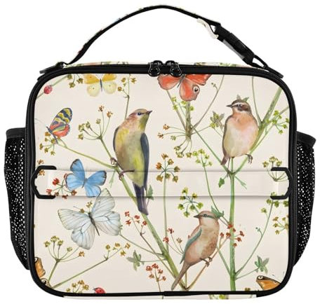 Elegant Bird - Bolsa aislante color beige, lonchera para mujer, reutilizable, lonchera de oficina