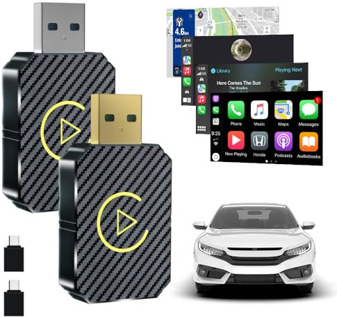 Wireless Carplay Adapter 2-in-1, 2025 Neu Android-Auto Wireless Adapter mit Type-C Adapter, CarPlay Dongle Konvertiert Plug and Play Keine Verzögerung Kompatibel mit iPhone iOS 10+ Android (G+S)