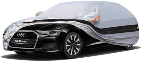 Telo Copriauto da Esterno Station wagon,Holthly 10 Strati,Copri Auto 100% Impermeabile,Copertura Antipolvere Antigraffio,per Audi A6 Avant,Mercedes Classe E,BMW Serie 5 Touring,Volvo V90.Argenteo.