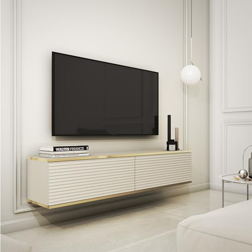Komodee Banff TV135 MDF - TV Schrank, Beige Matt, Eiche Artisan, Breite 135 cm, Höhe 30 cm, Tiefe 32 cm