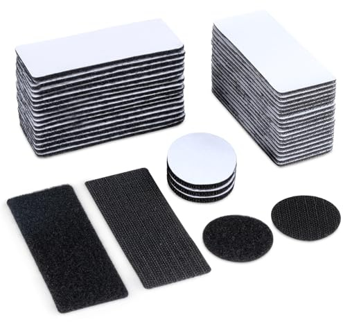 ilauke 24 Pairs Hook and Loop Tape, 4x10cm Double Sided Tape Heavy Duty, Reusable Adhesive Fastener Strip Self-Adhesive Strips with Rectangles and Circles for Walls Doors Tables Smooth Surfaces