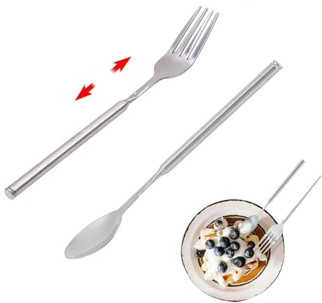 2 Pezzi di Posate Estensibili - Cucchiaio E Forchetta Telescopica In Acciaio - Accessori Regolabili - Ideale per Grigliate, Picnic & Ricevimenti