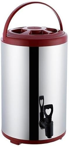 WLLWMYLY Tea dispenser, 6L/8L/10L/12L Ltea urn, Stainless Steel Insulatedtea dispenser, Milk tea buckets with lids and taps, Holds coffee, tea, hot drinks, milk, soup, hot chocolate, (Red, 12L)