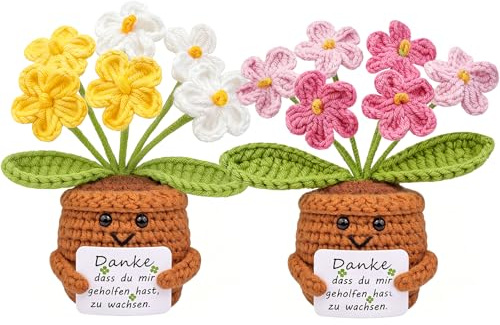 Mwmoeen 2 Stück Positive Pocket Hug Blume und Sonnenblumen Glücksbringer | Geschenke Kreative Strickwolle Mini Blume Positive Geschenke Geburtstag Muttertag Weihnachtsgeschenke