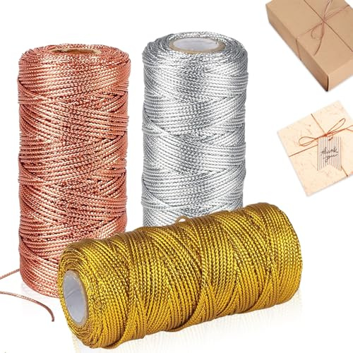 Kordelband, Gold Kordel 1,5mm Geschenkband 3x100m Schnüre Band Metallisch Schnur Schnüre Metallisch für DIY-Kunsthandwerk Kordel Weihnachten Hochzeitsdekoration