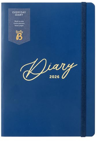 Busy B Everyday A5 Weekly Planner Diary 2026 - Compact Diary for Students, Teachers, Work & More with a Week-to-View Layout, Useful Planners, Notes Pages & Elastic Closure Band - Navy Planner Jan-Dec