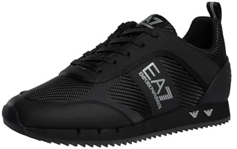EA7 Men's Carbon Mesh Logo Trainers, Black/Silver, 9.5 UK