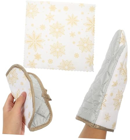 UTHCLO Heat Resistant Xmas Style Oven Mitts and Pot Holder Polyester Kitchen Gloves with Thickened Insulation Reusable Non Slip Protection for Cooking Baking Grilling and Microwave Use