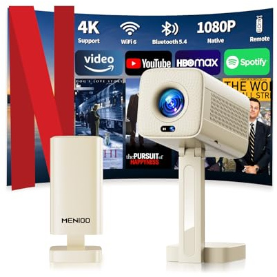 Mini Projector 4K【App integrata& Auto Focus Auto Keystone】Support 1080P, Mini Proiettore con WiFi 6 e Bluetooth 5.4 e Rotabile 90°, Portable Projector per Home Theater con HDMI/TV Stick/Laptop -Beige