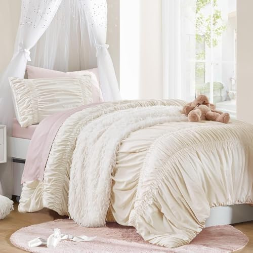Sedefen Seersucker Bettwäsche 155x220 Beige Mädchen Geraffter Shabby Chic