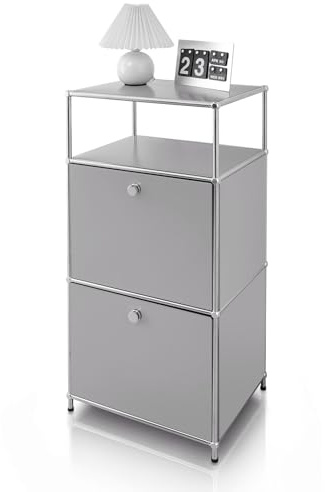 Floordirekt Regal, Metallregal, Beistelltisch - Grau, Chrom, 103Hx50Bx40T cm - Modulares Stecksystem im modernen Design, Metall Regal für Wohnzimmer, Büro, Flur - Nachttisch Concept Epure MK-120