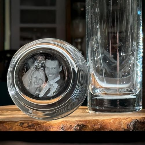 contento | Whisky-Glas Set personalisiert – Fotogravur im Glasboden – eigenes Bild in Glas (Boden) gelasert– Geschenk für Männer, Weihnachten, Hochzeit – Gravur 6er Set (WhiskeyTumbler 400 ml)