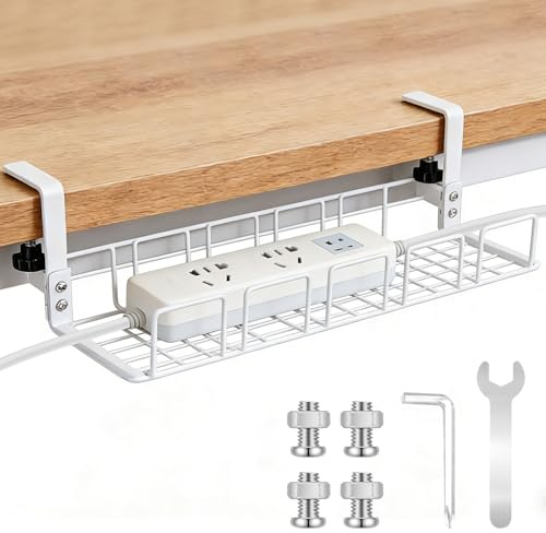 Bandeja de Gestión Cables Debajo Mesa Escritorio Gaming,Organizador de Cables,Accesorios para Almacenar y Esconder Cables, Regleta de Soporte para Ordenador,Oficina (1 Piezas-Blanco)