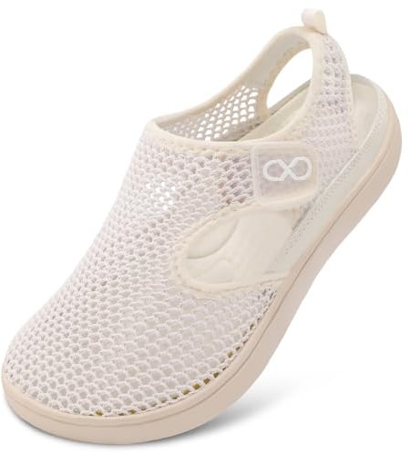 XIHALOOK Flat Sandals for Women Summer Closed Toe Sandals Casual Walking Beach Travel Shoes Minimalist Zero Drop Barefoot Beige 9 W US