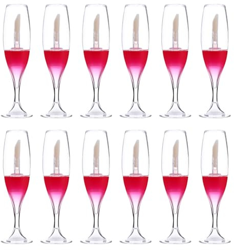 jojofuny Lot de 12 Flacons Rechargeables de Gloss à Lèvres 8 Ml en Plastique Rouge Forme Verre à Vin, Tubes Vides pour Maquillage, Contenant Compact pour Échantillons et Rangement