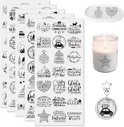 CHNVICK 105 Stück Weihnachtssprüche Rub on Transfer Sticker | Lebendige Farben;Starke Kalthaftung;Einfache Anwendung;Perfekt für Kerzen,Vorratsgläser,Schlüsselanhänger & glatte Flächen