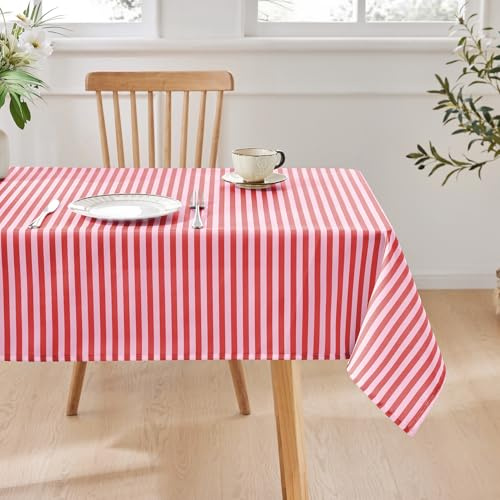 Ohocut Tischdecke mit Streifen Rechteckig, Klassische Vertikalstreifen Tischdecke für Picknick, Party, Esstisch Abdeckung, Wasserfest Waschbar Knitterfest Abwischbar 100x140cm (Zweifarbig Pink)