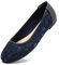 Greatonu Women Work Shoes Cut Out Slip On Lace Floral Closed Toe Ballet Ballerina Flats Navy Blue with Lining Size 7 UK