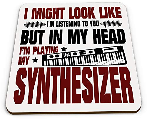 in My Head I'm Playing My Synthesizer Funny Novelty Gift Glossy Mug Coaster - Red