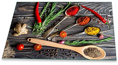 Herdabdeckplatte Abdeckung Ceranfeld Abdeckplatte Schneidebrett 1-Teilig 80x52 Gewürze Mehrfarbig Spritzschutz Glasplatte Ceranfeldabdeckung Schutz Herdschutz Sicherheitsglas Glasschneidebrett