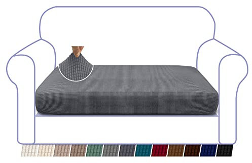 Granbest High Stretch Sofa Sitzkissenbezug Superweicher Sofa Sitzbezug Sitzkissenschutz Jacquard Spandex Stoff mit Elastischer Unterseite(2 Sitzer,Grau)