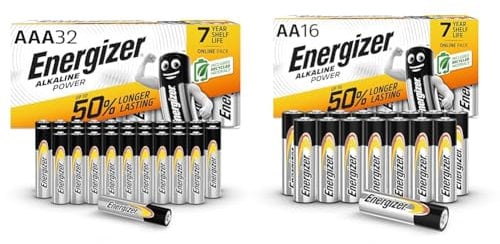 Energizer AAA Batteries, Alkaline Power, Triple A Battery Pack, 32 Pack (Packaging May Vary) & AA Batteries, Alkaline Power, 16 Pack, Double A Battery Pack - Amazon Exclusive (Packaging may vary)