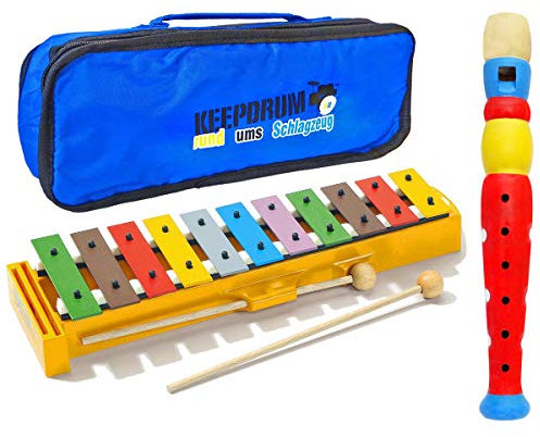 Sonor GS Glockenspiel Set für Kinder + keepdrum MB01BL Tasche & Holz-Flöte in Rot