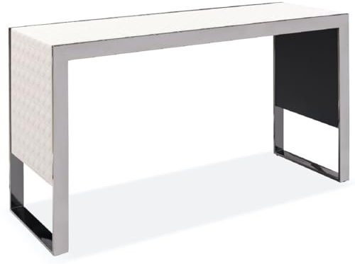 Casa Padrino Luxus Konsole Creme/Silber 120 x 40 x H. 64 cm - Rechteckiger Edelstahl Konsolentisch mit gemustertem Echtleder - Luxus Möbel