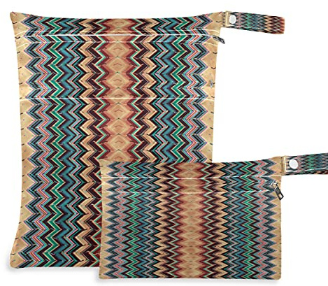 COZYhome Feucht- und Trockentaschen für Wickeltasche, Bohemia, geometrische Zick-Zack-Streifen, Stoffwindeln, wasserdicht, waschbar, Organizer mit Tasche für Reisen, Camping, Strand