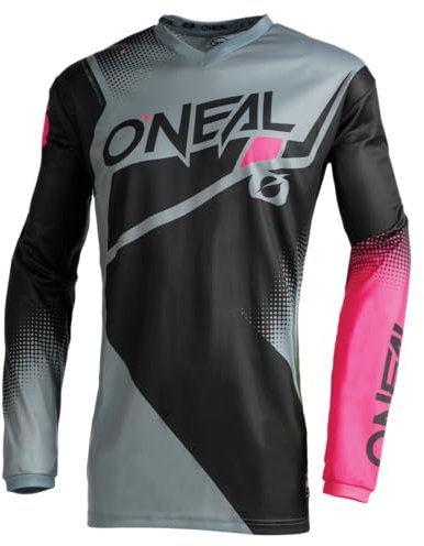 O'NEAL | Motocross-Jersey langarm | MX Enduro | Gepolsterter Ellbogenschutz, V-Ausschnitt, atmungsaktiv | Element Women's Jersey Racewear V.22 | Erwachsene | Schwarz Grau Pink | Größe L