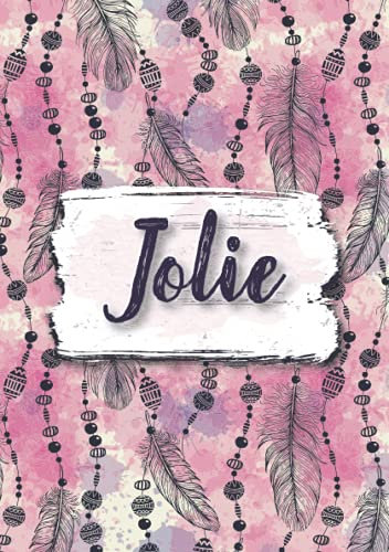 Jolie: Notizbuch A5 | Personalisierter vorname Jolie | Geburtstagsgeschenk für Frau, Mutter, Schwester, Tochter ... | Design: Boho federn | 120 Seiten liniert, Kleinformat A5 (14,8 x 21 cm)