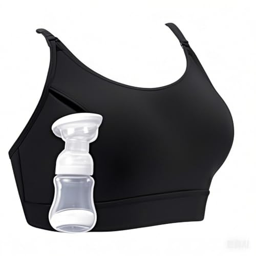 LEAPOVER Pumping Bra Hands-Free Breast Pump Maternity Adjustable Nursing Bra | Clip and Pump | Pumping Accessory Charcoal Black