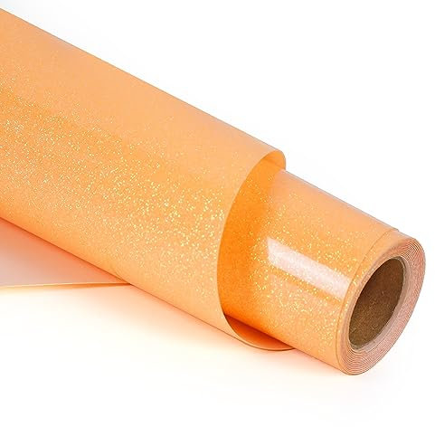 RENLITONG Glitter Yellow Orange Heat Transfer Vinyl Rolls - 12 x 8ft HTV Vinyl for Shirts, Iron on Vinyl for Cameo - Easy to Cut & Weed for Heat Transfer Design (Glitter Yellow Orange)