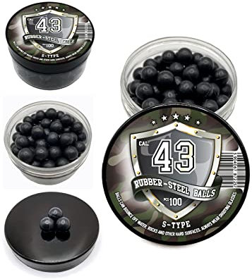 100 Stück - Premium Quality S-Type Hard Mix Rubber Steel Balls Paintballs Reballs Powerballs for Self Home Defense Training and Shooting in 43 Caliber - Hart Gummi Bälle in 43 Kaliber