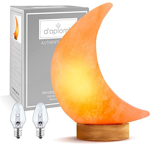 d'aplomb 100% Authentic Natural Himalayan Salt Lamp; Hand Carved Moon Pink Crystal Rock Salt from Himalayan Mountains; Dimmer Cord; 5 lbs