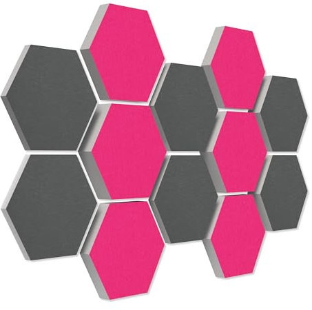 platino24 3D-Set Schallabsorber Colore aus Basotect G+ mit Akustikfilz, 12 Waben in Fuchsia + Granitgrau je Ø30cm, Akustikverbesserung